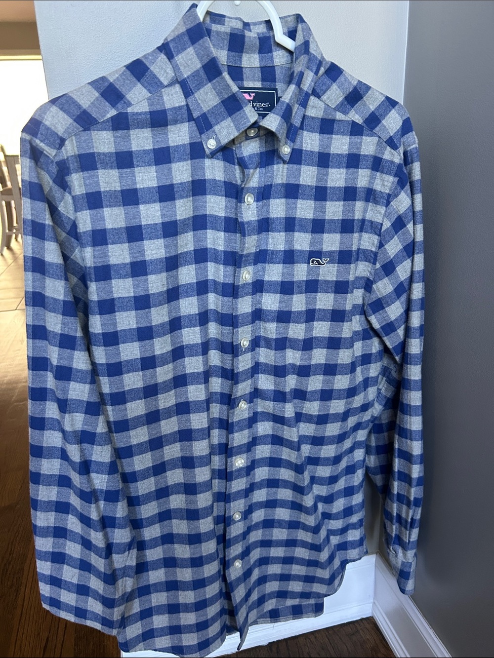 Vineyard Vines Blue and Gray Flannel Check Button-Down Shirt size S Slim fit